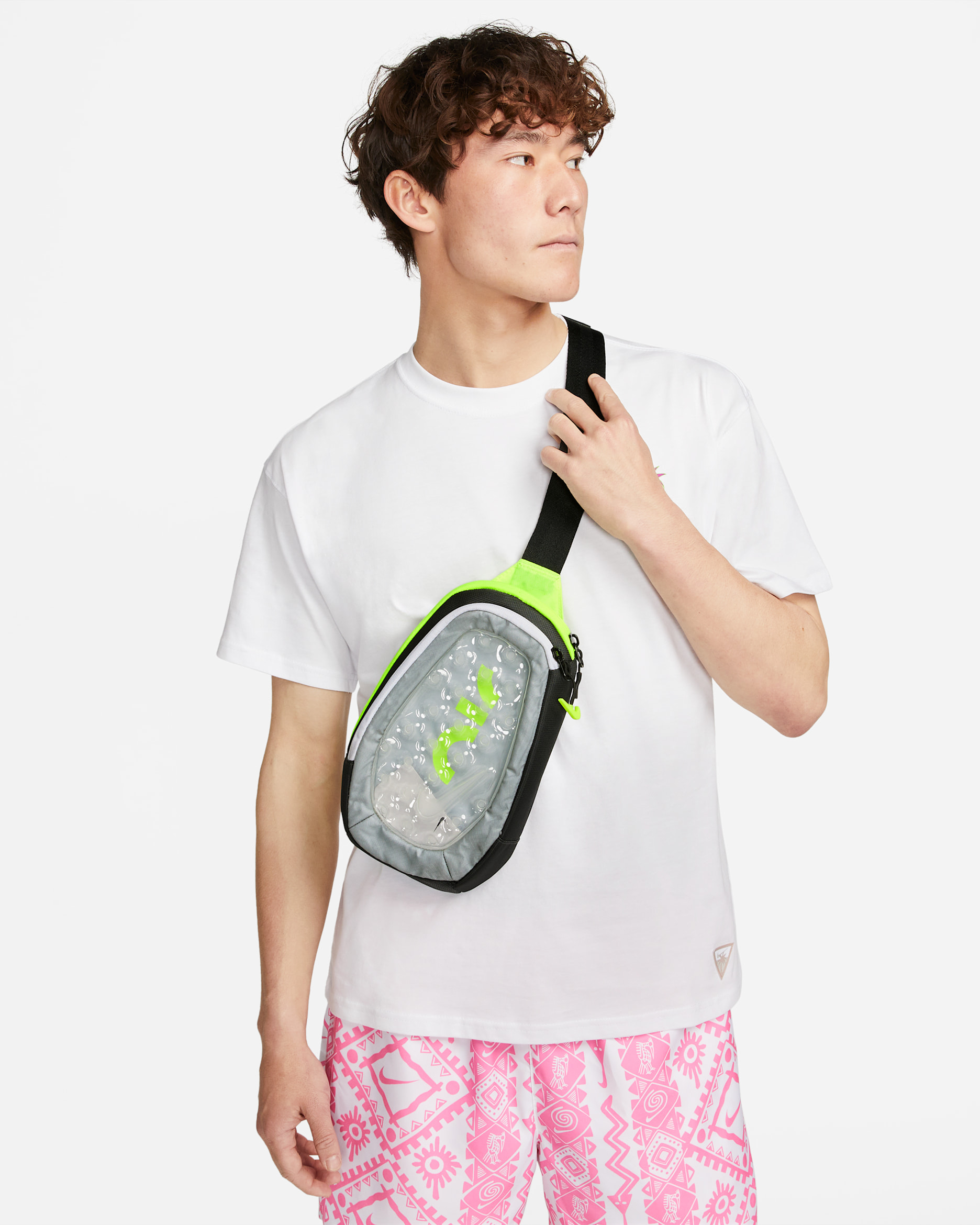 Nike gray × neon green sling bag Nike cross body bag with branded straps in gray and neon yellow